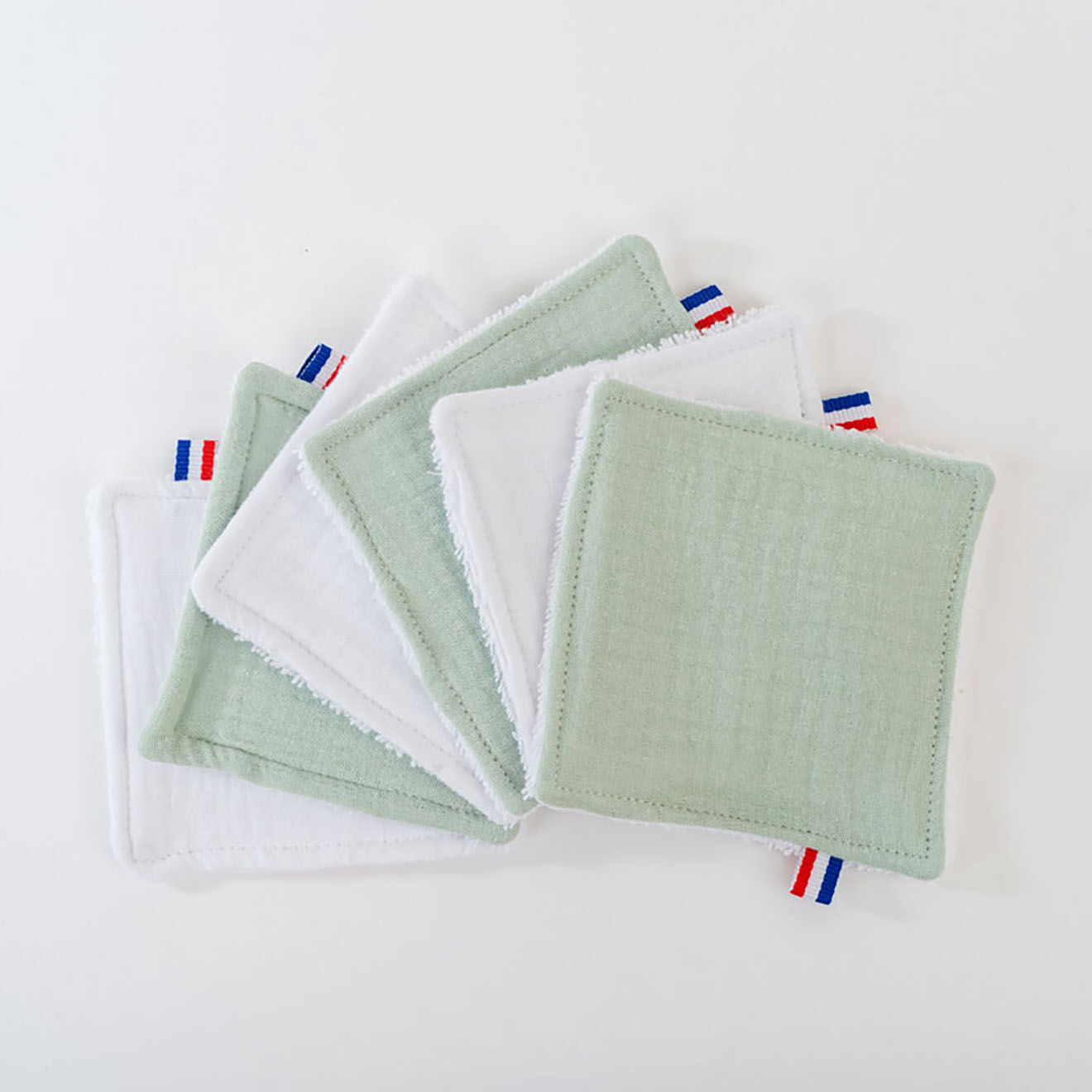 Papate Lingettes lavables en Coton Bio blanc/vert - 10x10 cm