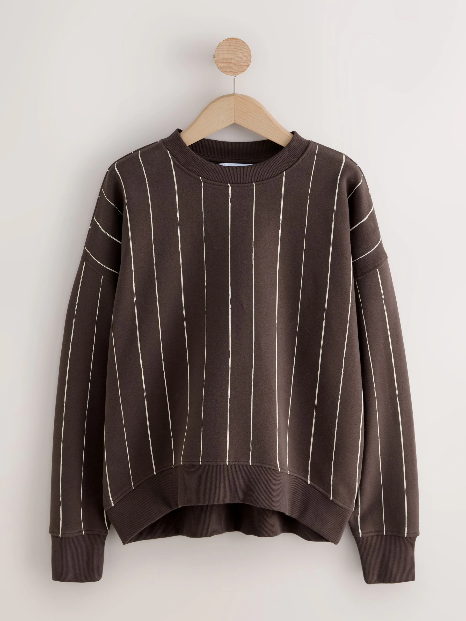 Brown/Pink Stripe - Supersoft Peached Essentials sweatshirt met ronde hals en naaddetail