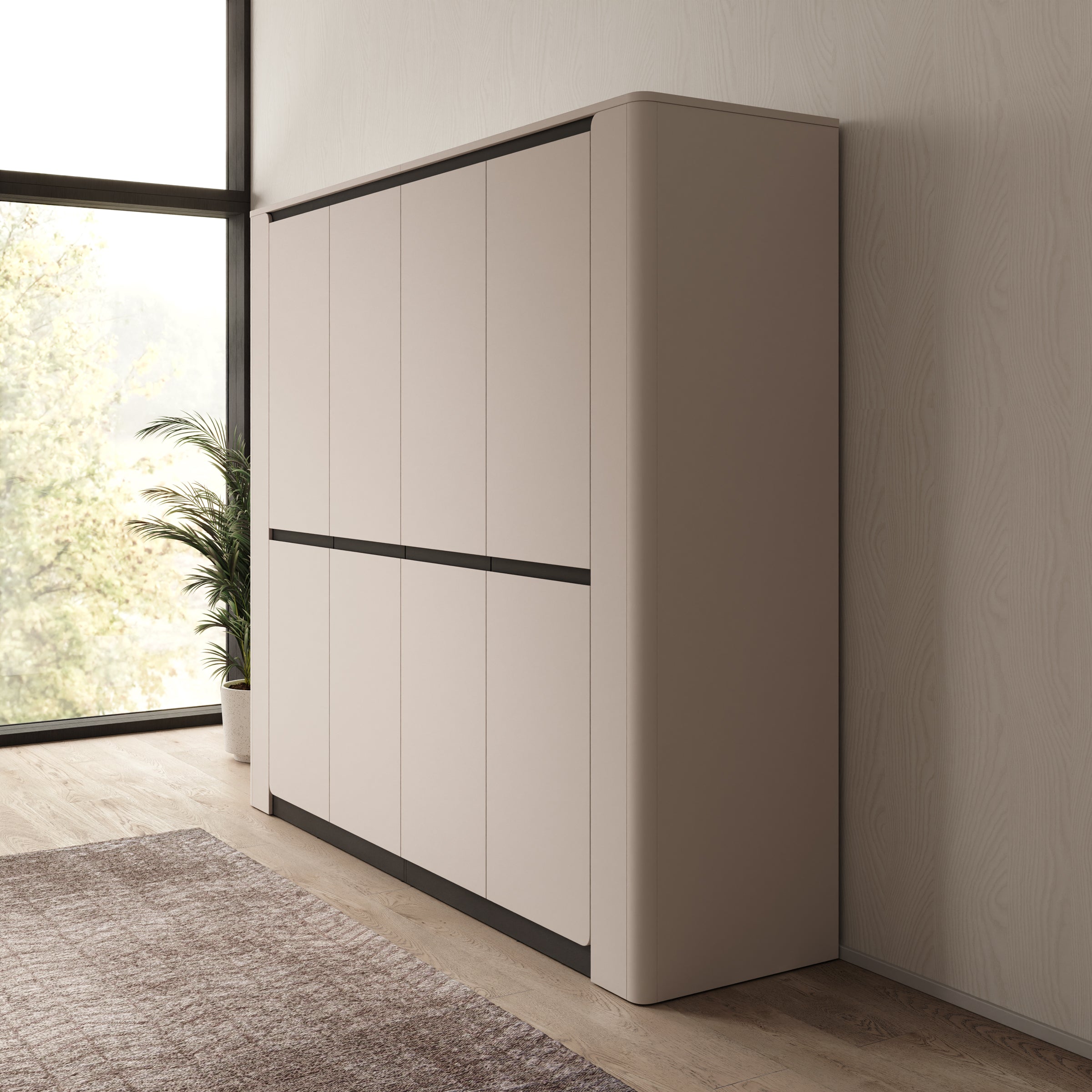 Vexon - Kledingkast met 4 deuren - Beige/Zwart - 240x63x214
