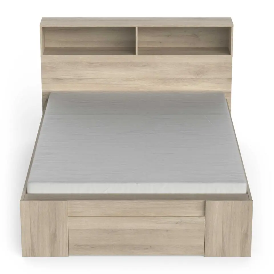 Tweepersoonsbed Maksim - 140x190/200cm - met opbergruimte - eikdecor