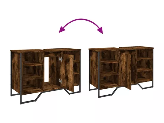 Armoire lavabo de salle de bain chêne fumé 91x35x60 cm