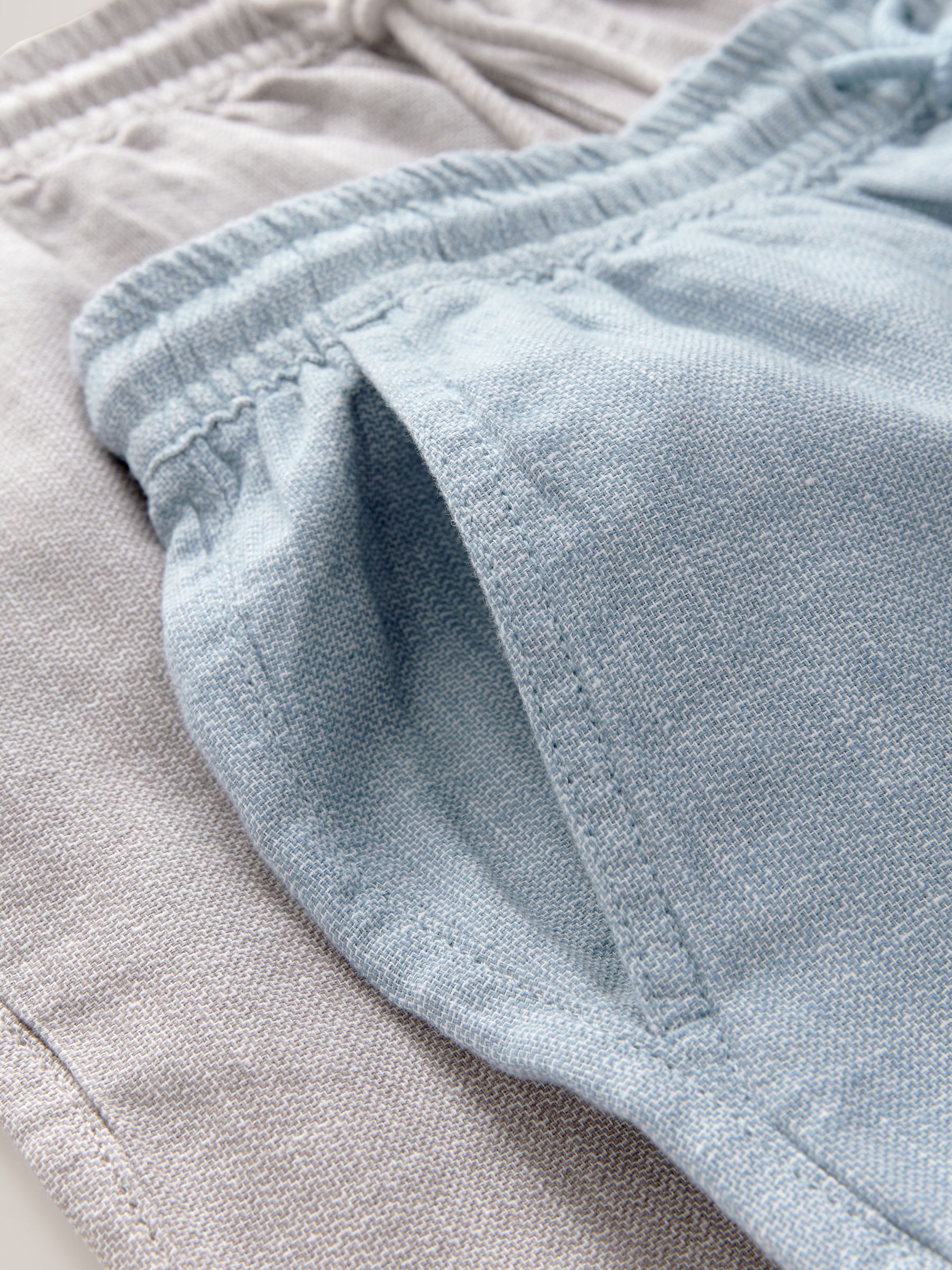 Blauw/neutraal - Linnenmix shorts met elastische tailleband 2 stuks