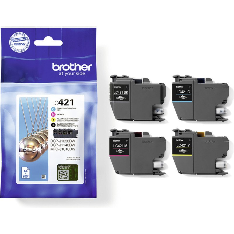Brother pack 4 cartouches LC421 - 1 noir + 3 couleurs pour imprimante jet d'encre