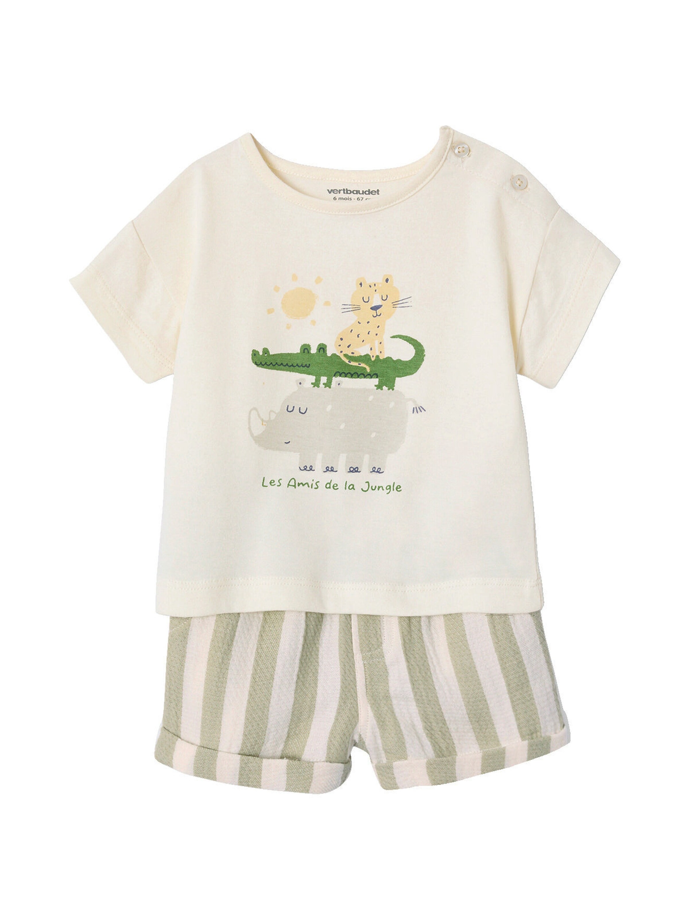 Vertbaudet Baby-Set: T-Shirt & Shorts mit Streifenmuster grün gestreift