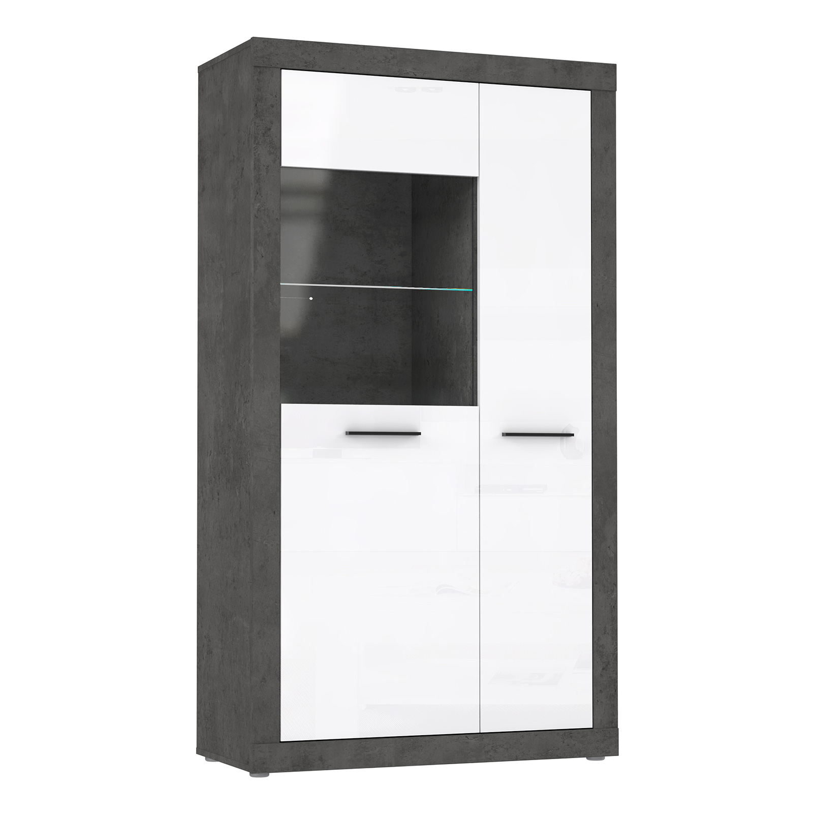 Highboardvitrine - Betonoptik - weiß - 168 cm hoch