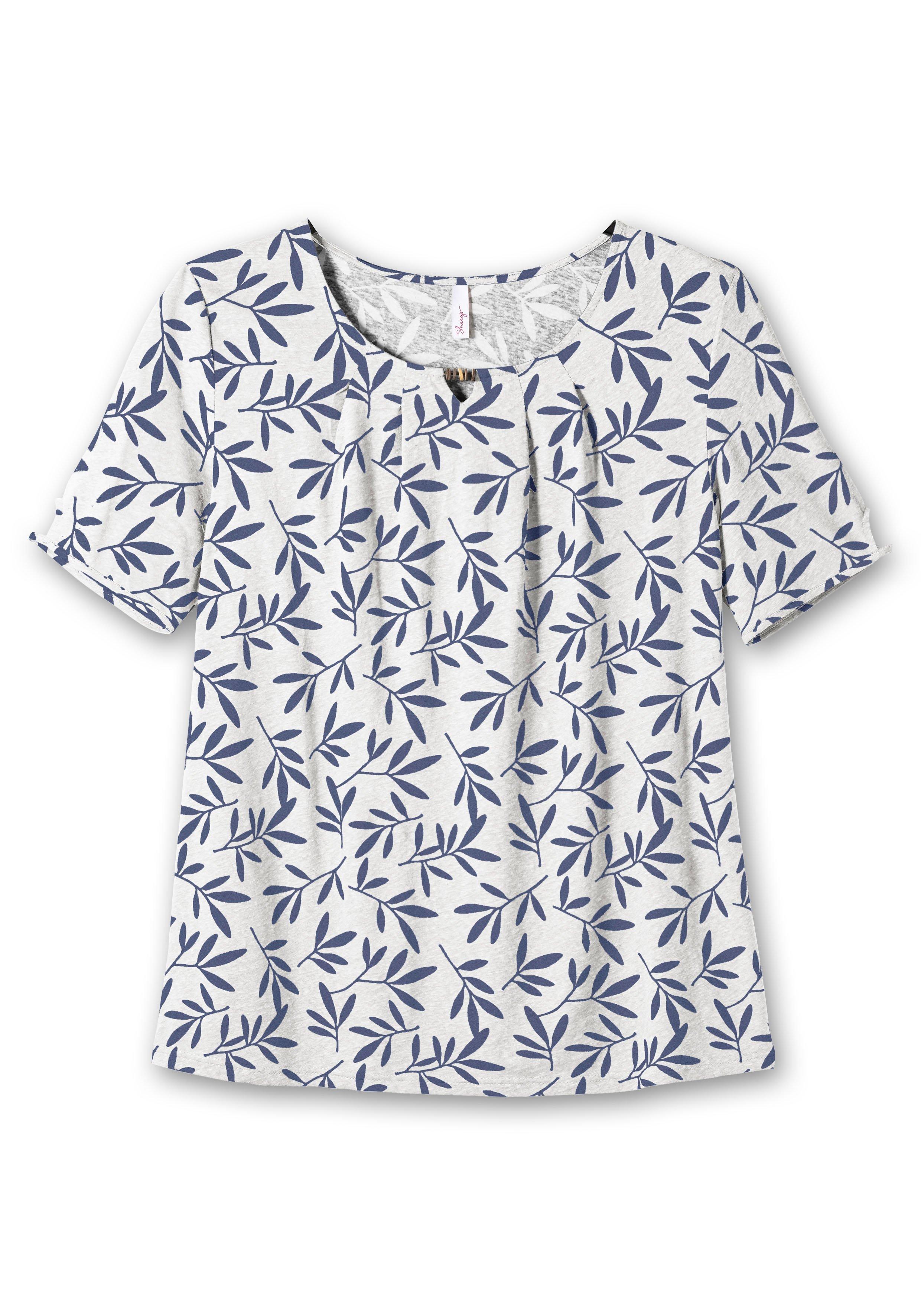T-Shirt mit Blätterprint, im Leinen-Mix