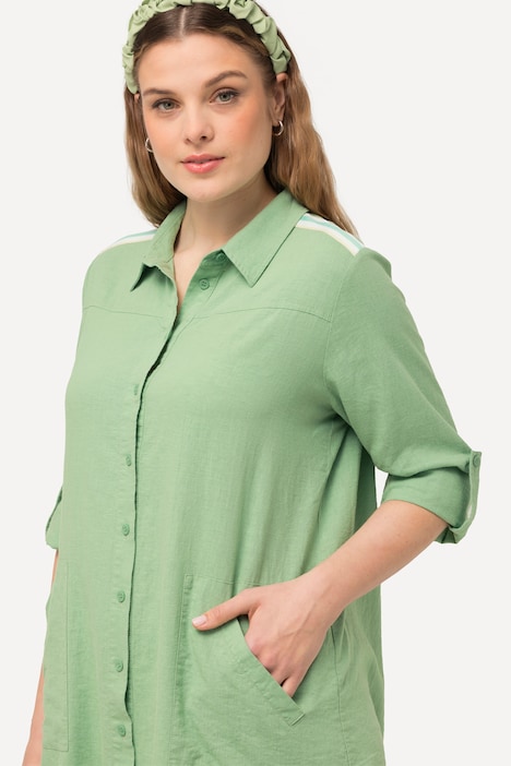 Longbluse, Leinenmix, Streifenband, Hemdkragen, Langarm