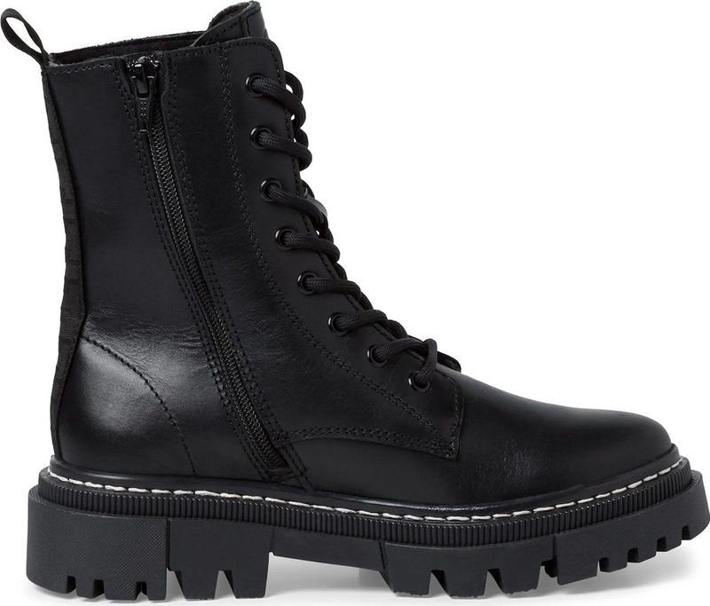 Tamaris - Enkellaarsje - Zwart - Blokhak 4 cm - Rits en Vetersluiting