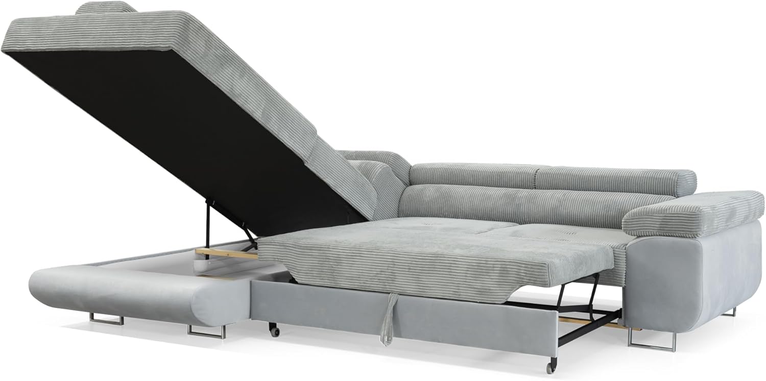 KREATIVE FURNITURE & DESIGN Ecksofa mit Schlaffunktion L-Form, Sofa Couch mit Bettkasten, 3-Sitzer Eckcouch, Schlafsofa für Wohnzimmer, Big Sofa Couch mit Schlaffunktion, Sofabezug (Ottomane Links)