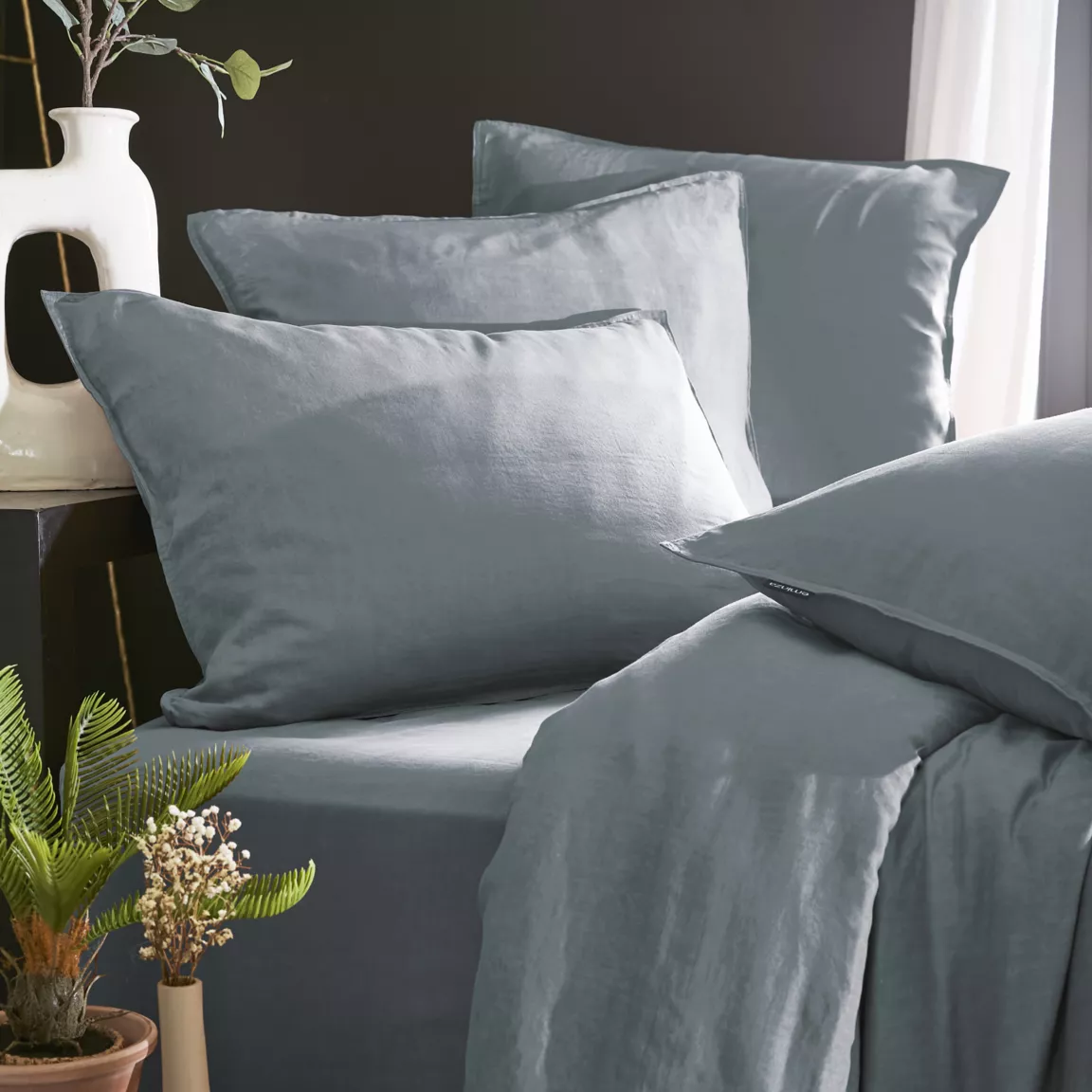 Taie d'oreiller carrée lyocell Tencel™ lavé (80 x 80 cm) Olivia Bleu stone