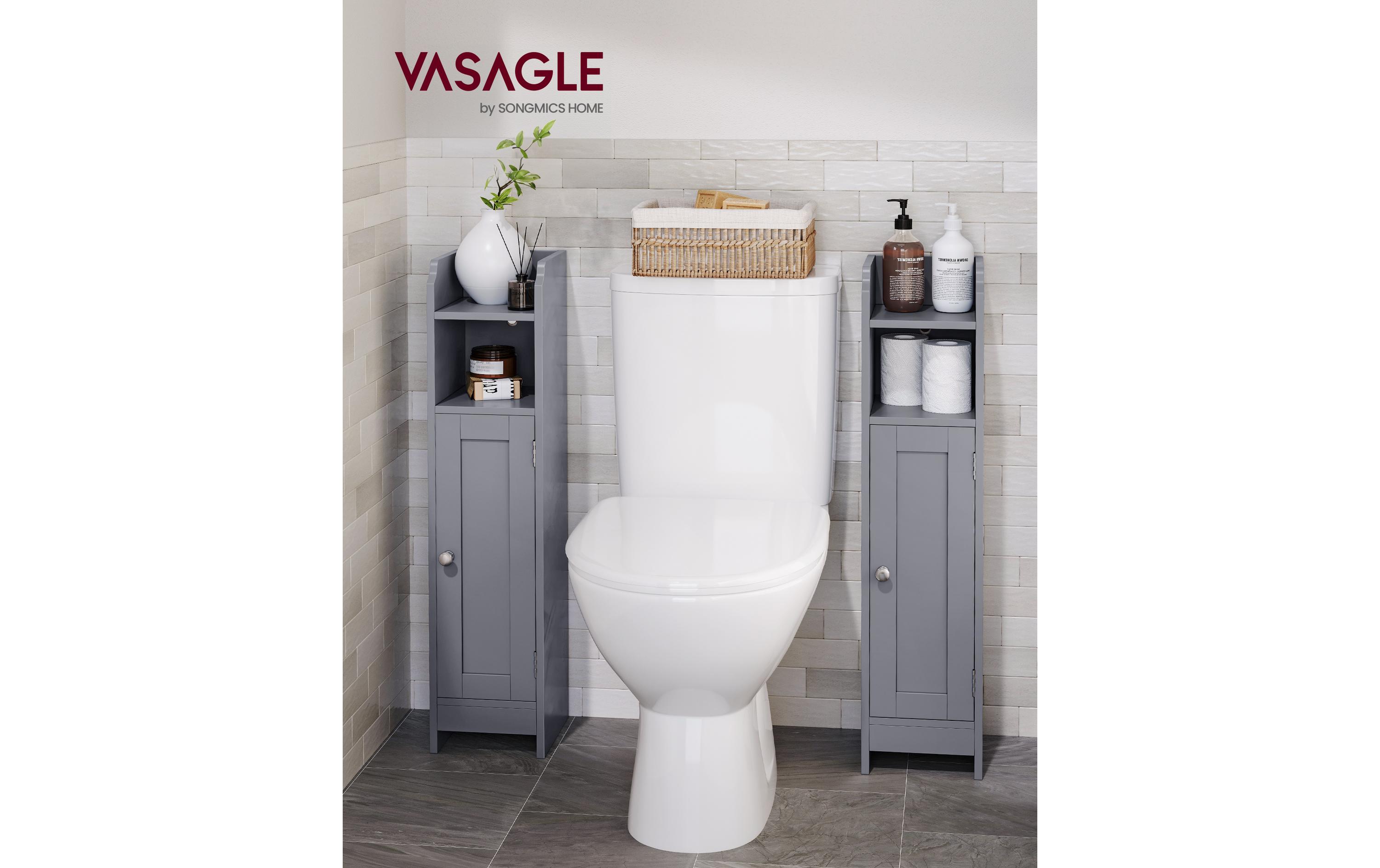 Badezimmer-Schrank 18 x 80 cm, GrauSchmaler Schrank für das Badezimmer mit Tür und 2 Ablagen