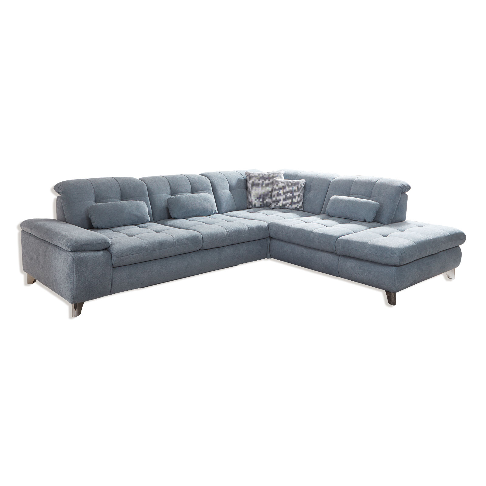 polsterpower Ecksofa - blau - Basismodell - Anstellhocker rechts