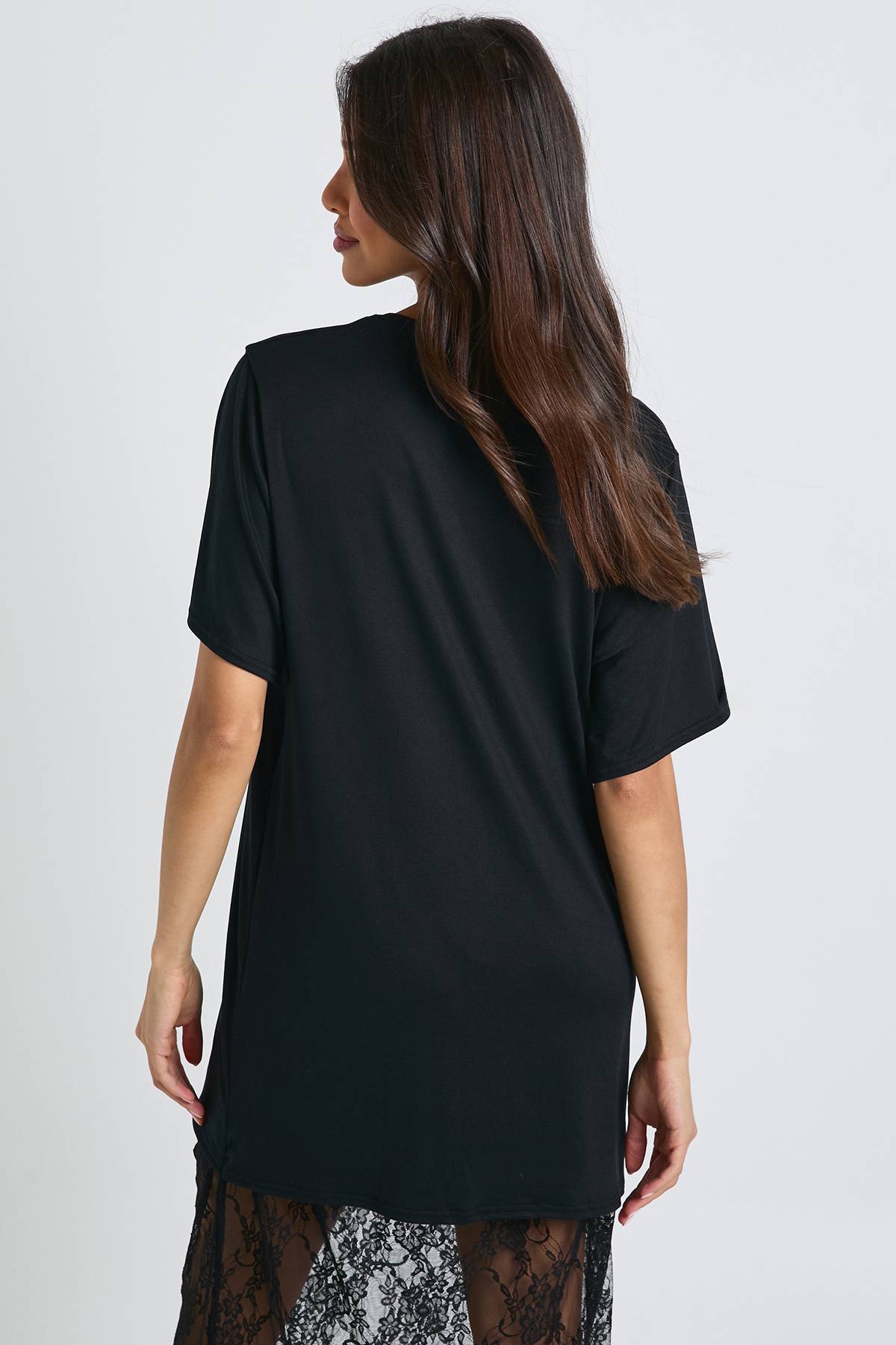 boohoo Robe T-shirt Mi-longue à Détails en Dentelle