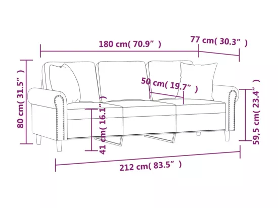 Canapé 3 places avec oreillers gris foncé 180 cm velours