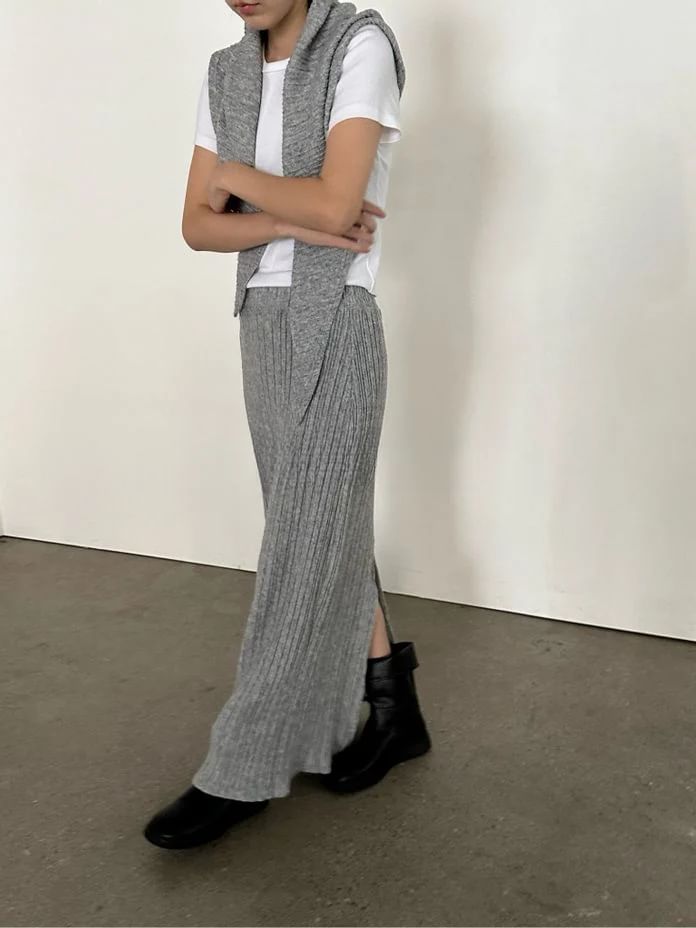 Seoulium - Hoge taille geribbelde maxi-rok