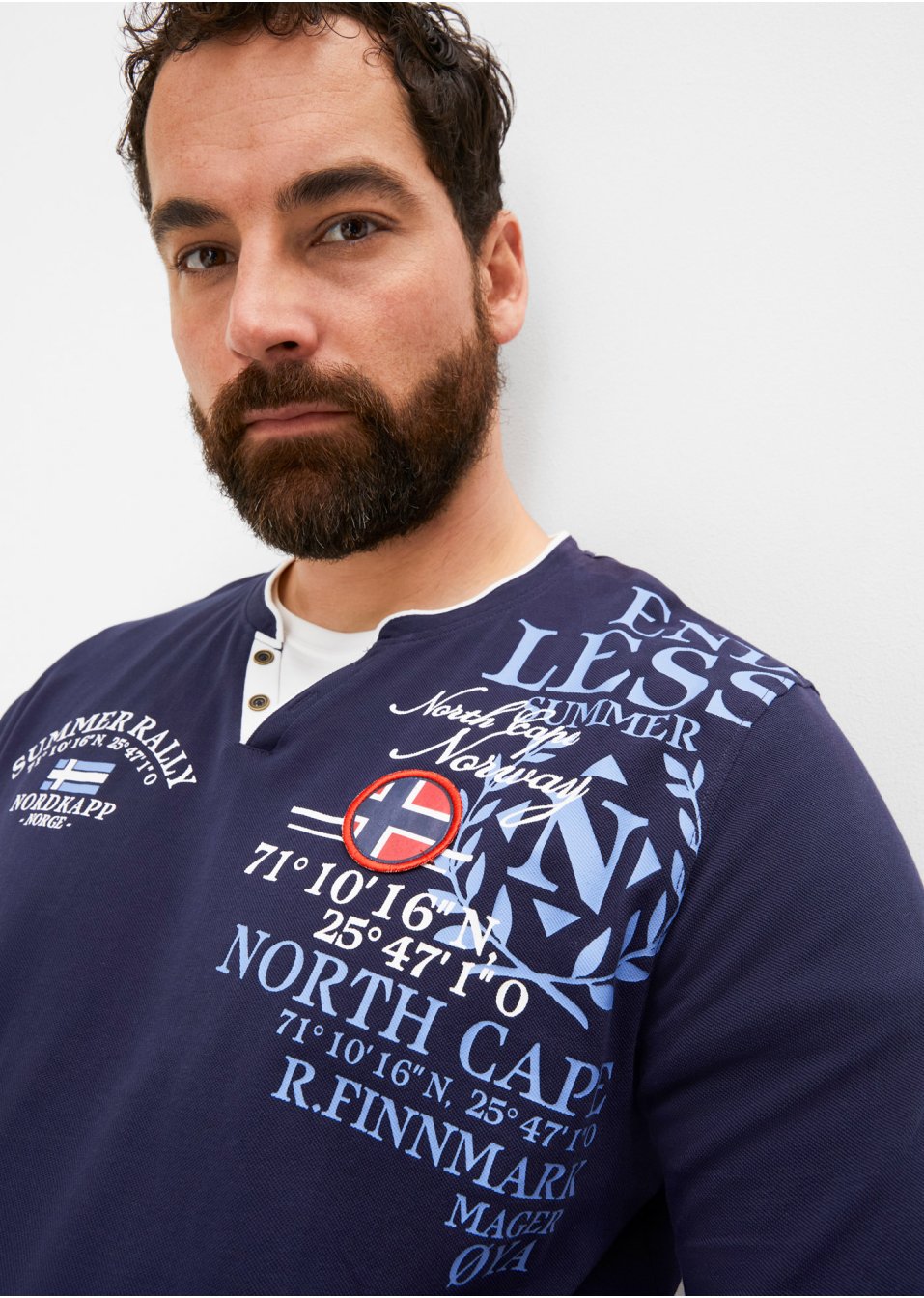 T-shirt col Henley à imprimé, manches longues