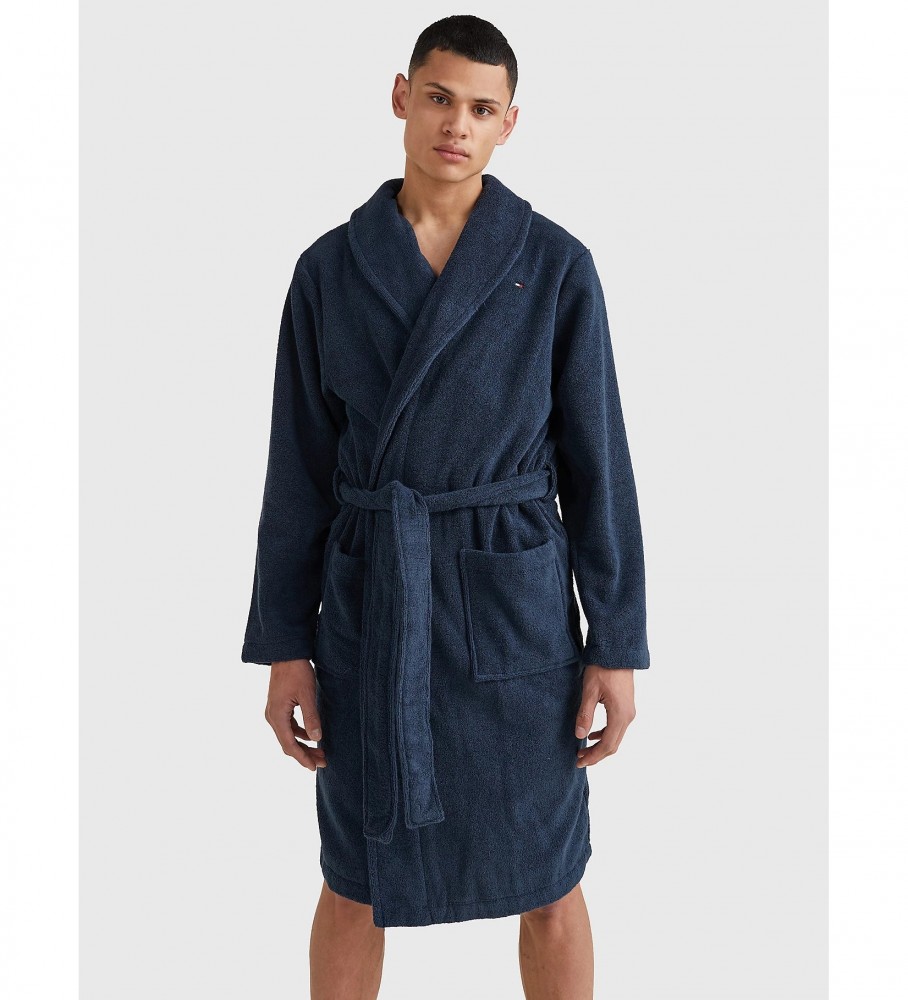 Roupão de banho Tommy Hilfiger azul-marinho em tecido atoalhado