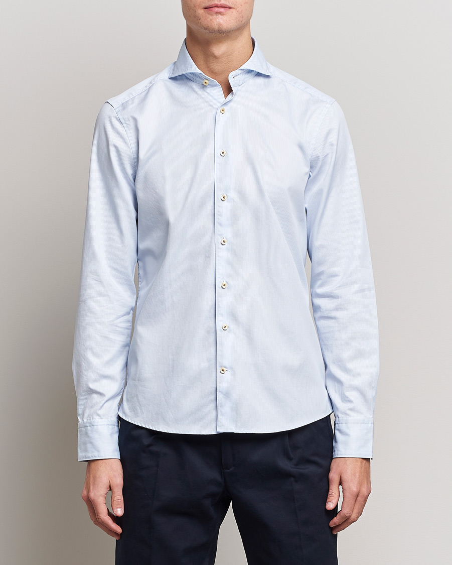 Stenströms Slimline Pinstriped Casual Shirt Light Blue