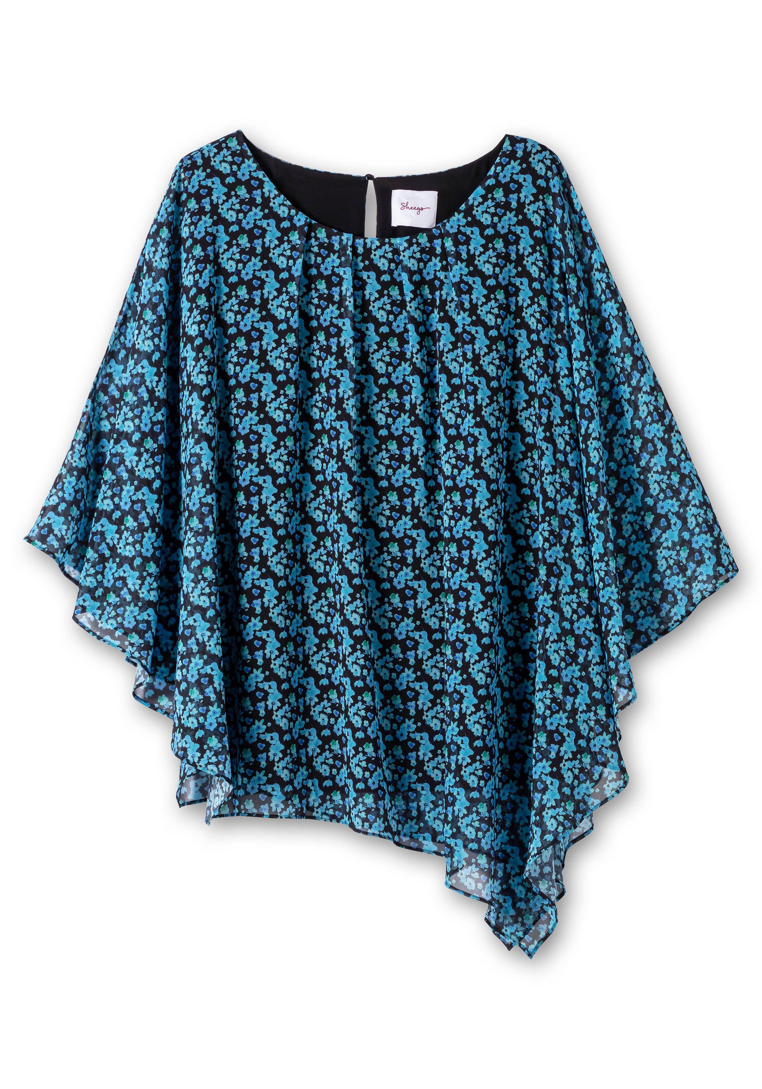 Chiffontunika im Poncho-Stil, mit Alloverprint