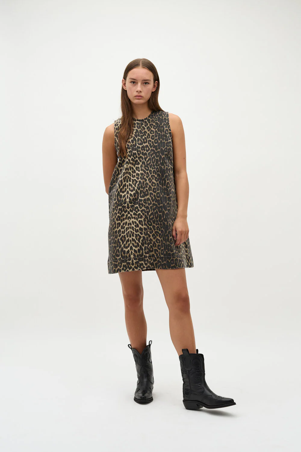 Global Funk  Rhiann-G denimkjole - P35 Leopard Mist