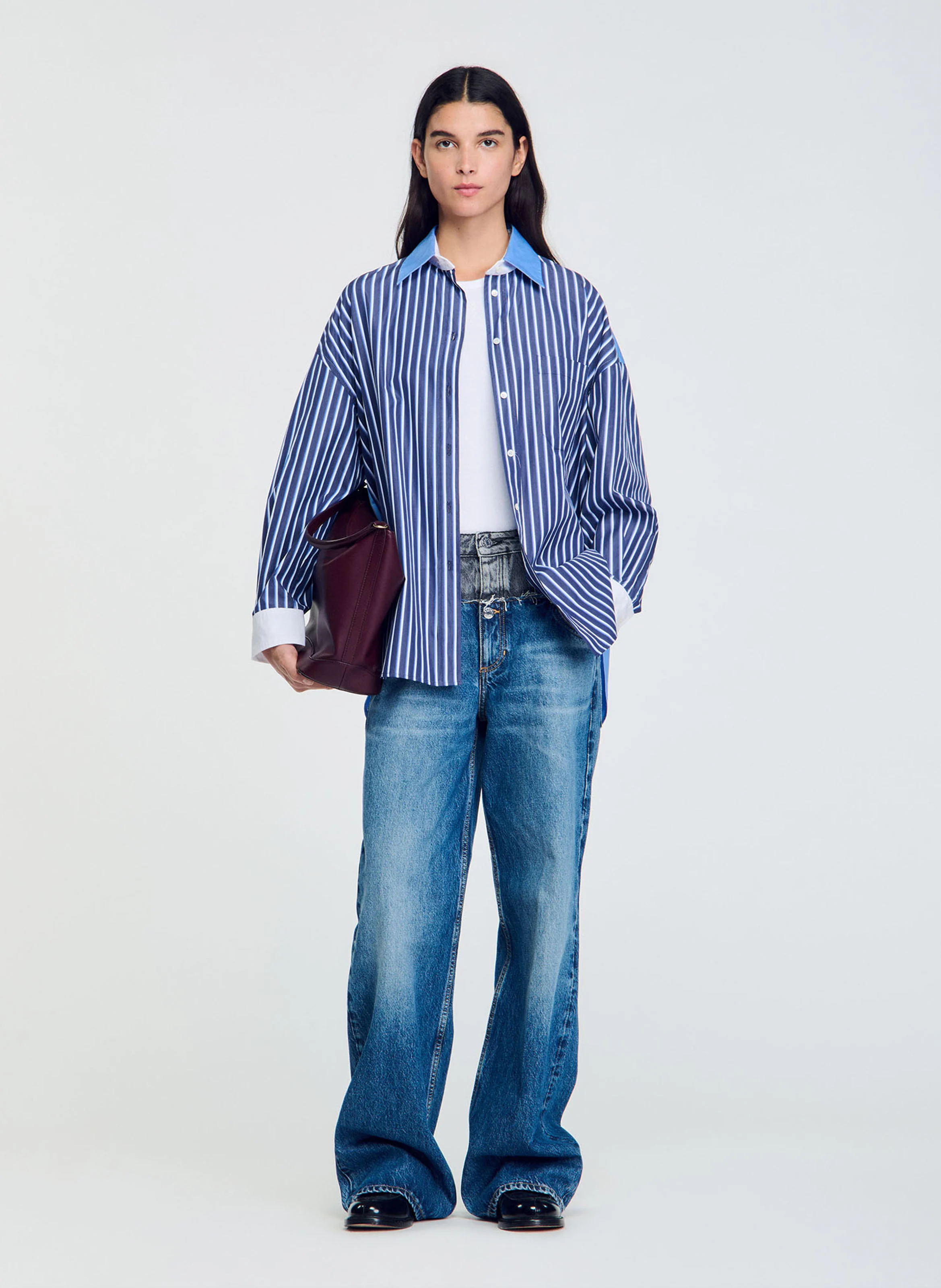 Chemise col classique droit rayée | Bleu