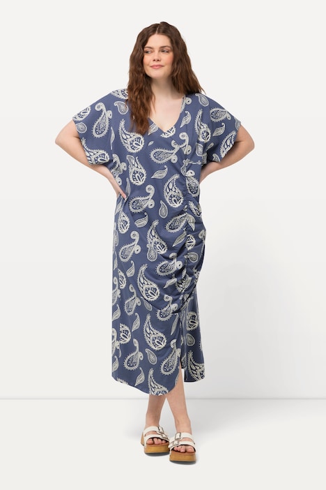 Midikleid, Paisley, V-Ausschnitt, Halbarm, Biobaumwolle
