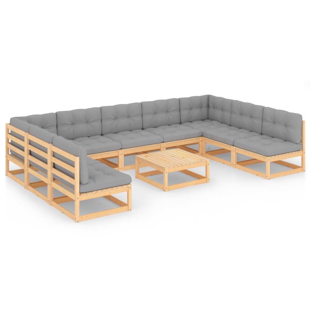 Salon de jardin meuble d'extérieur ensemble de mobilier 10 pièces avec coussins bois de pin massif