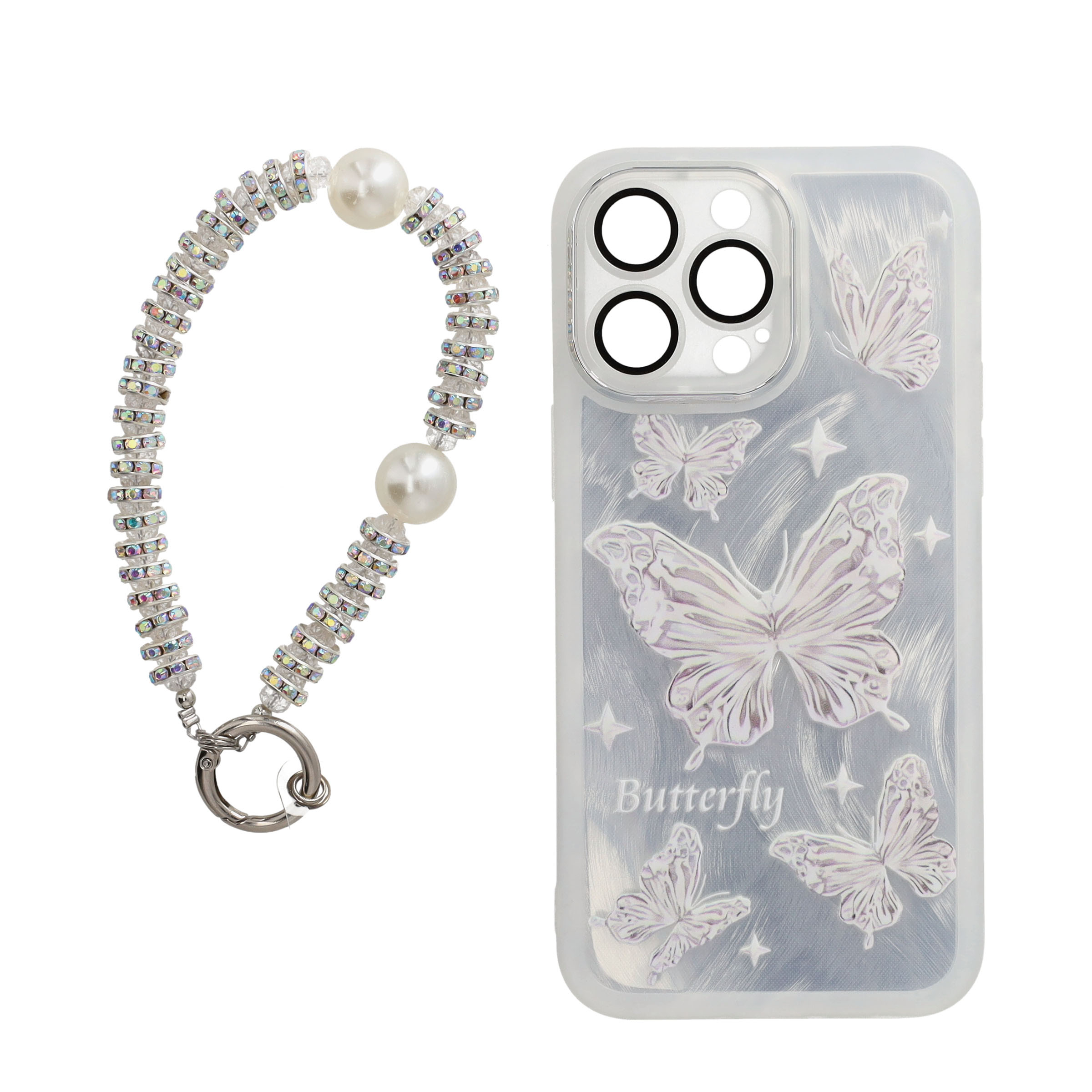 iPhone 14 Pro Max Gummi Case Schutzhülle mit Handschlaufe   Kameraschutz - Butterfly