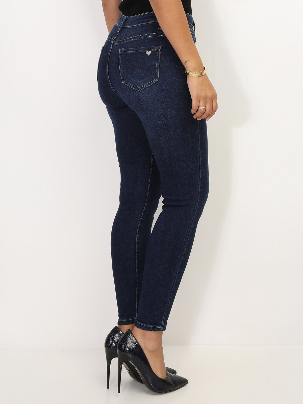 Jeans skinny taille mi-haute- Bleu foncé
