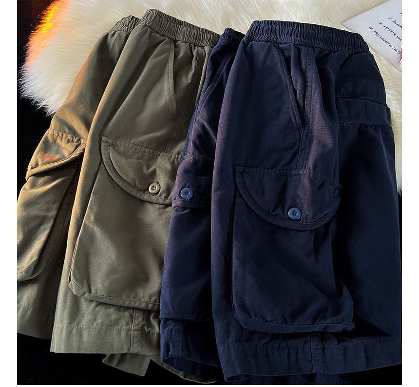 Loraca - Effen cargoshorts met trekkoordtaille