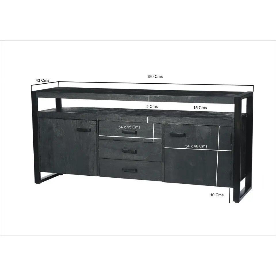Dressoir Zwart Mangohout - 180x43x80cm - Norris