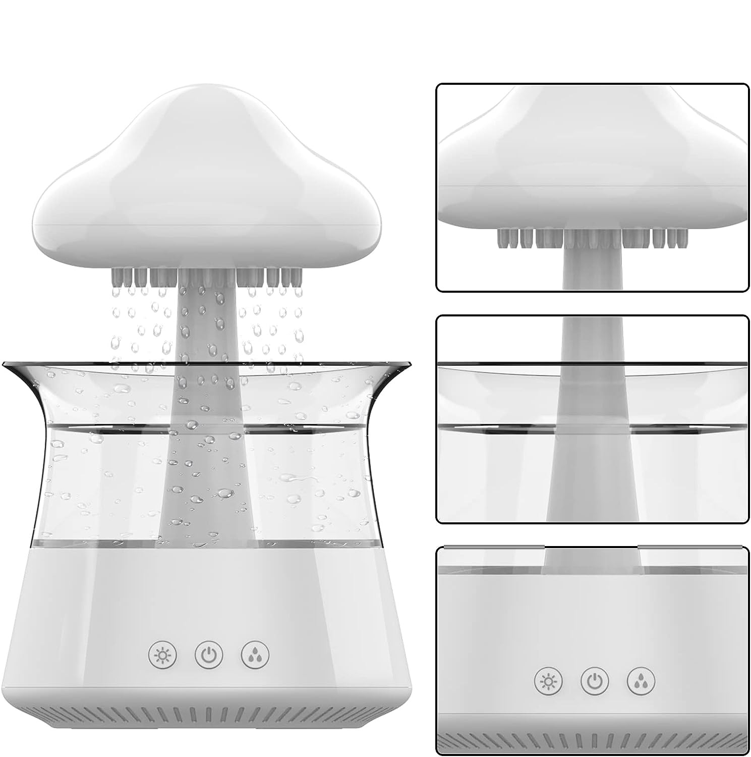 (300ml) USB Pilz Luftbefeuchter Wassertropfen Aroma Öl Diffuser Regen Wolke mit LED Beleuchtung inkl. Fernbedienung - Weiss