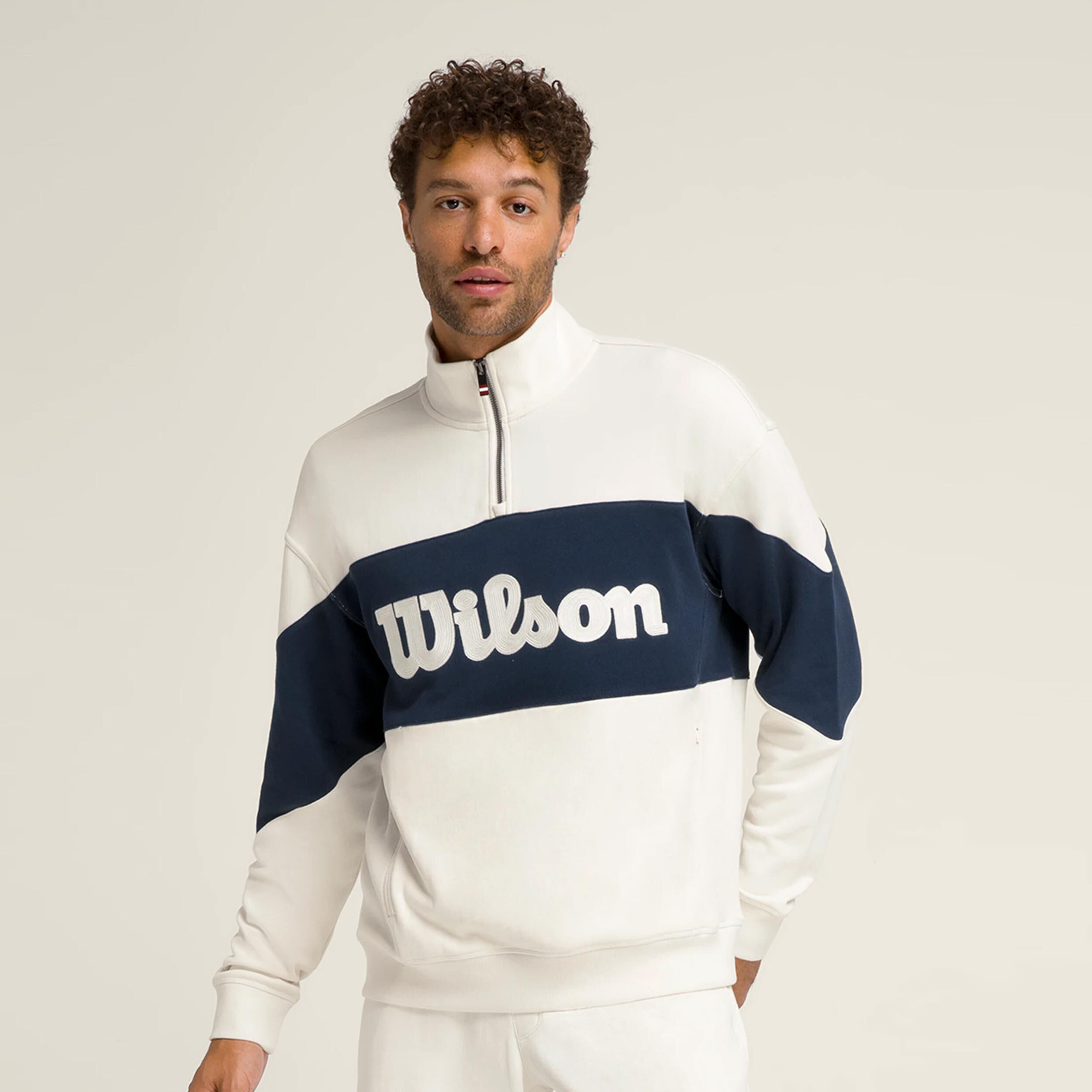 Wilson Parkside Half-Zip Sweat-shirt Hommes - Crème , Bleu Foncé