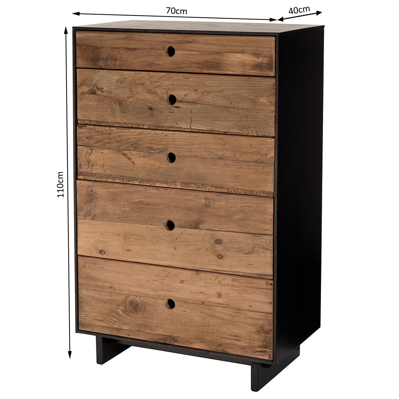 Macabane Meuble chiffonnier 5 tiroirs Sixtine bois naturel  - 70x40x110 cm