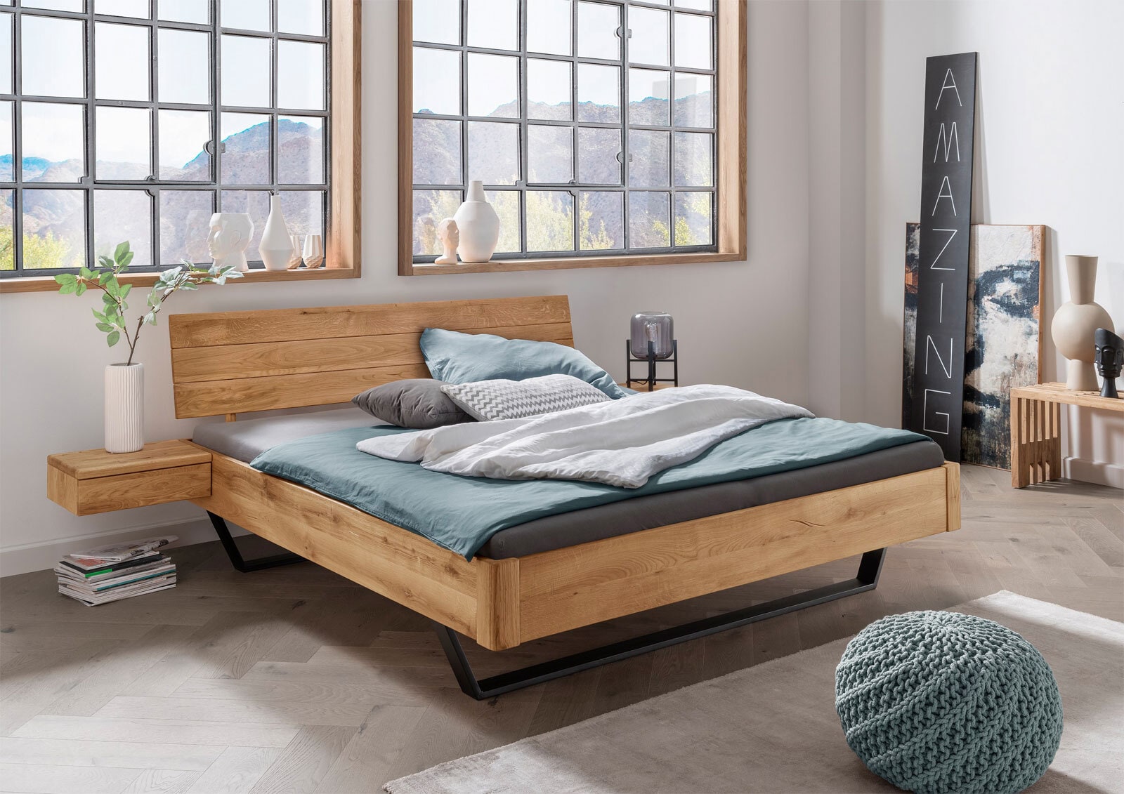 Bettgestell II 140 x 200 cm braun/ Metallkufe anthrazit