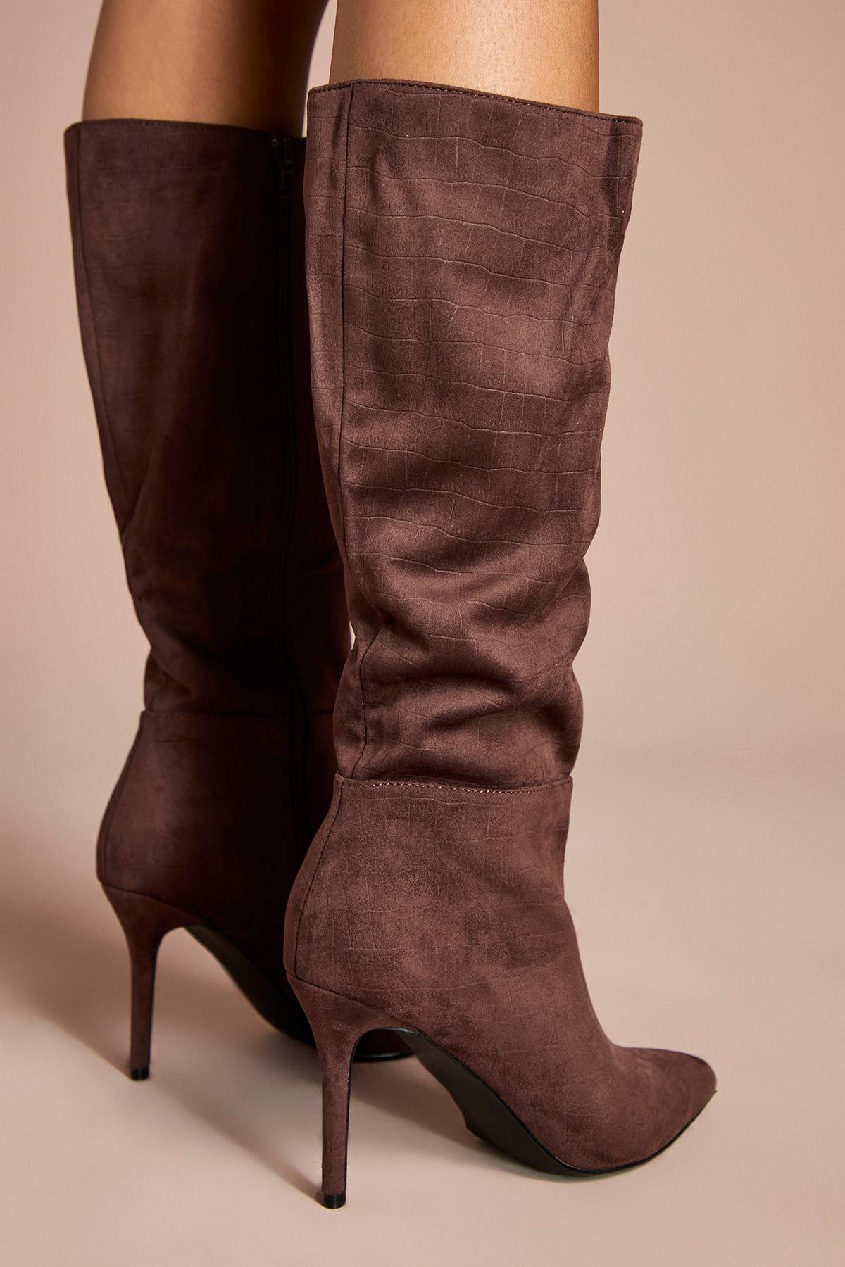 Coast Bottes Hautes Eleanor en Daim Synthétique à Effet Croco et Talon Stiletto