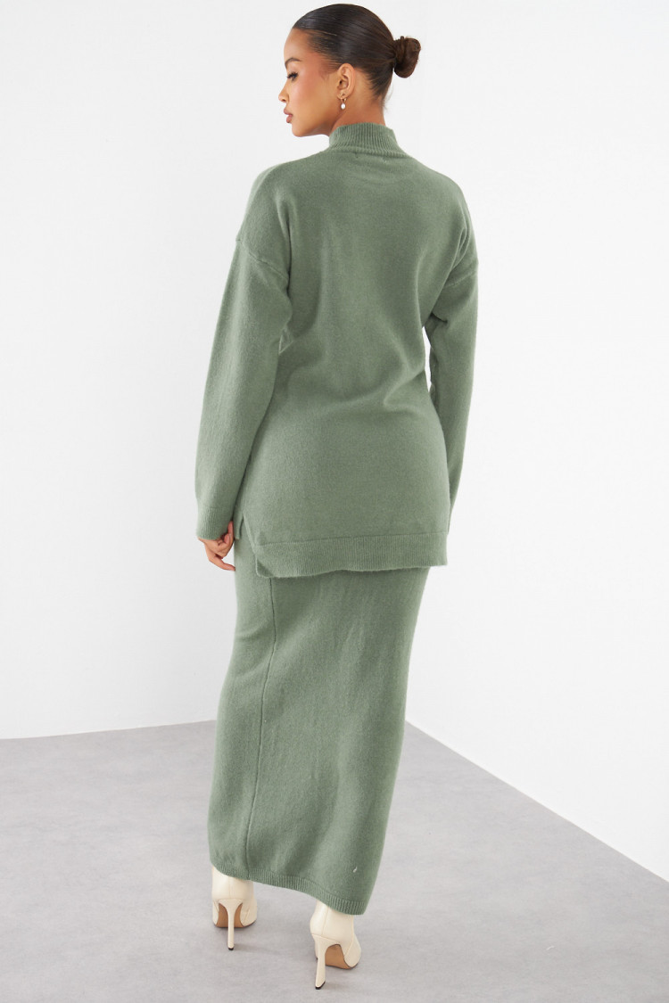 Ensemble 2 pièces pull + jupe kaki