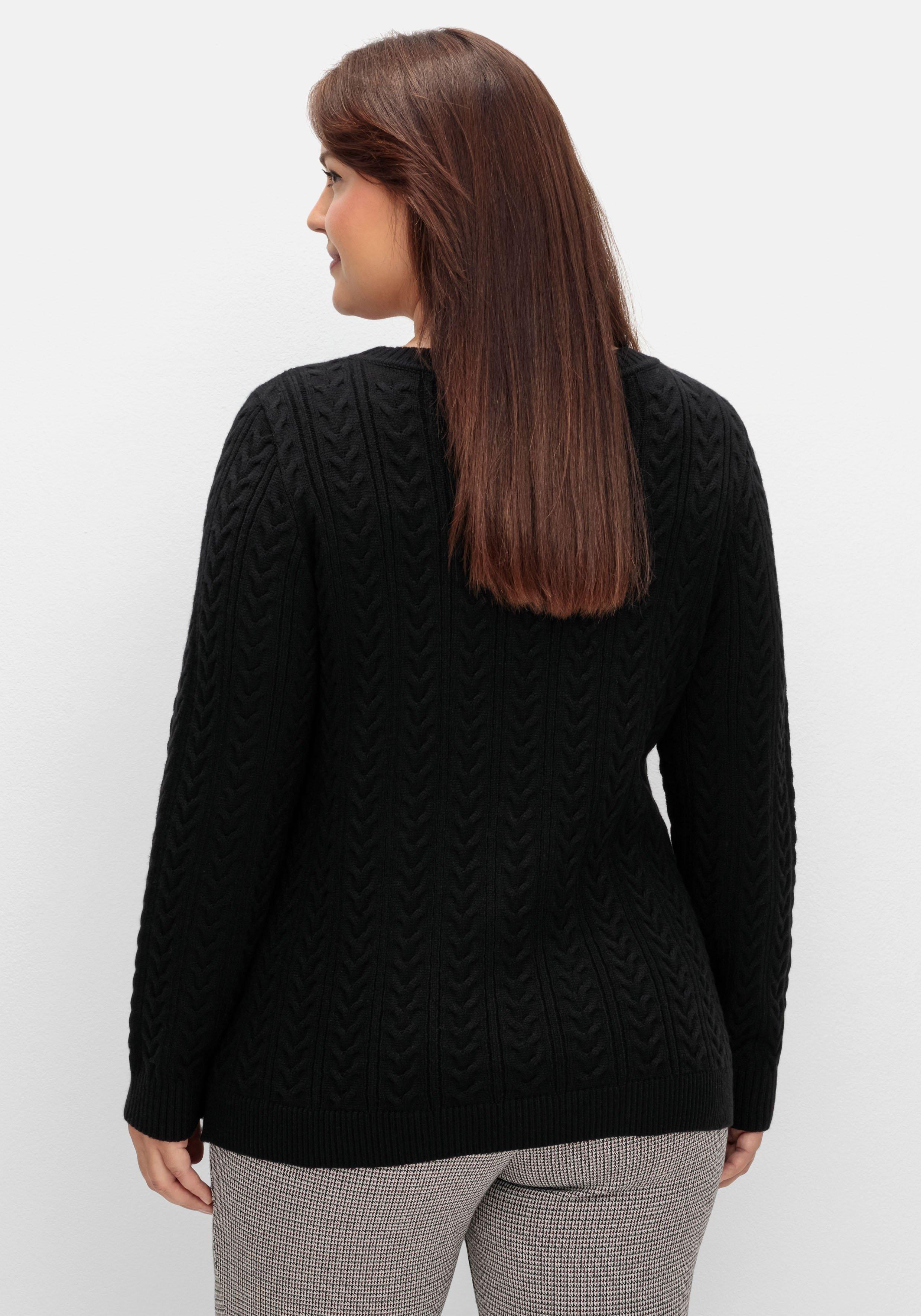 Pullover mit Zopfmuster und Rundhalsausschnitt