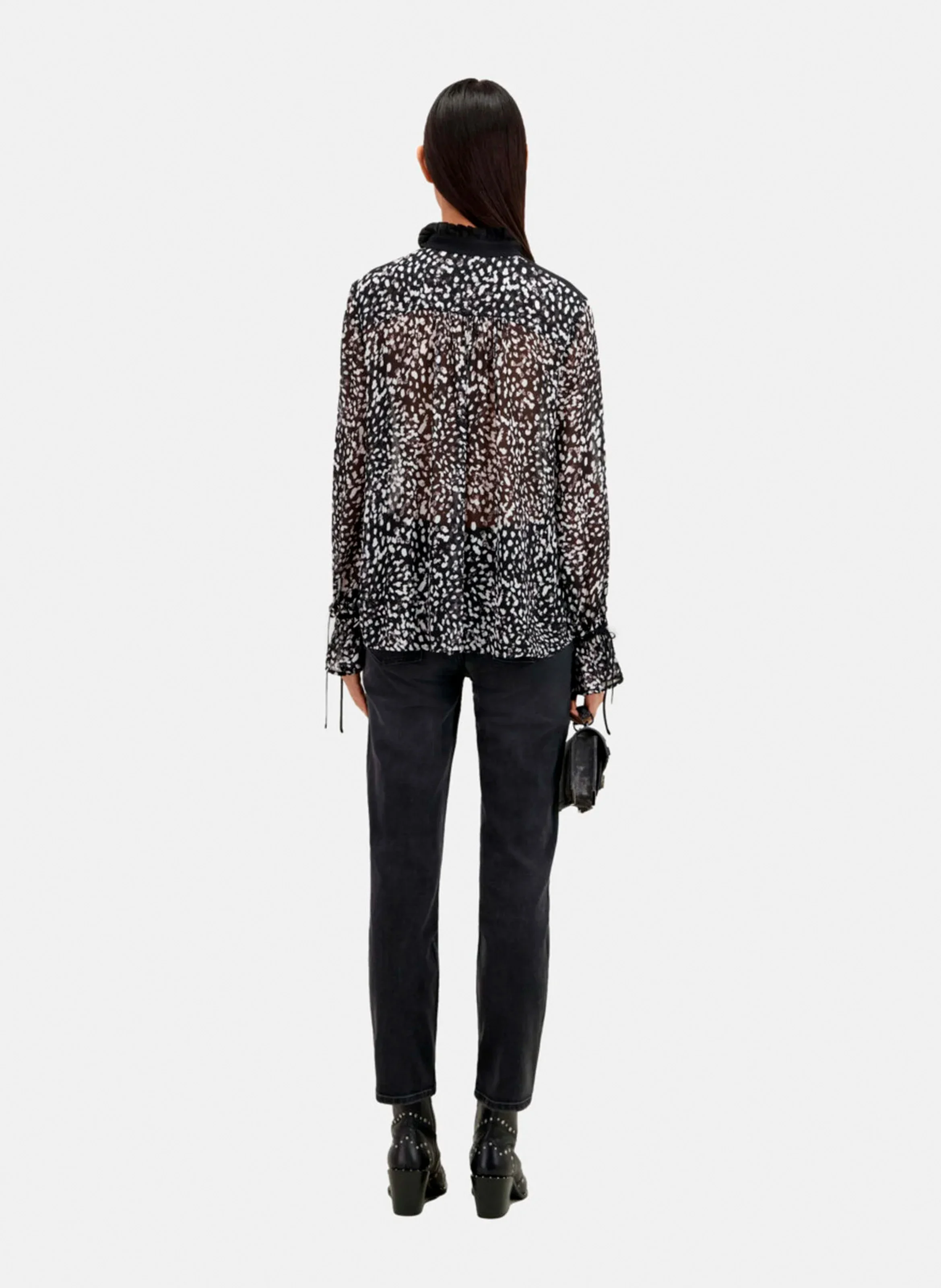 Blouse col montant imprimée| Noir