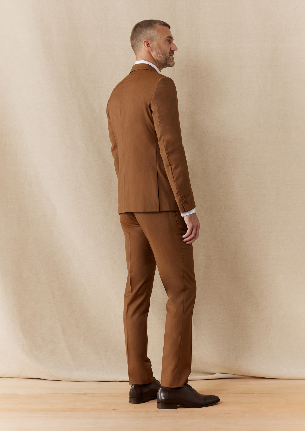 Costume 2 pièces Slim en laine unie terracotta