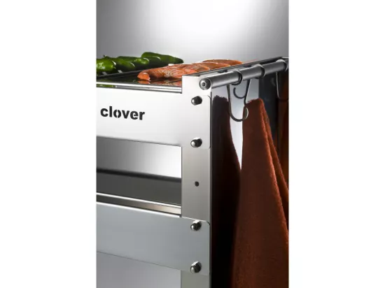 Barbecue à charbon de bois avec roues, structure et grille en acier inoxydable, 59 x 40,50 x 82 cm. CLOVER