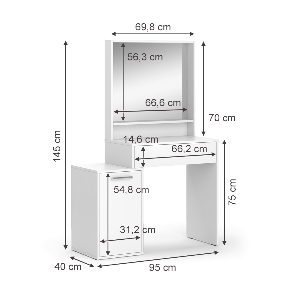 Vicco Schminktisch Altea mit Spiegel 95 x 145 cm, Weiß, kompakter Frisiertisch