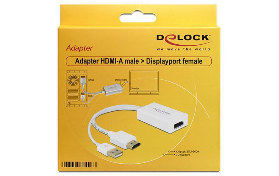 Adapter HDMI – DisplayPort Weiss, 4K, USB-StromAdapter HDMI-A Stecker > DisplayPort 1.2 Buchse weiss