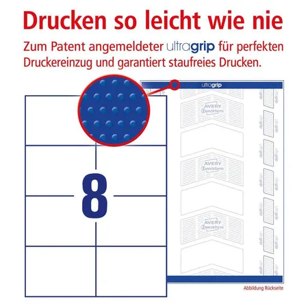 Avery Zweckform 3427-200 Universal-Etiketten,A4 mit ultragrip,105 x 74 mm, 220 Bogen/1.760 Etiketten, weiß