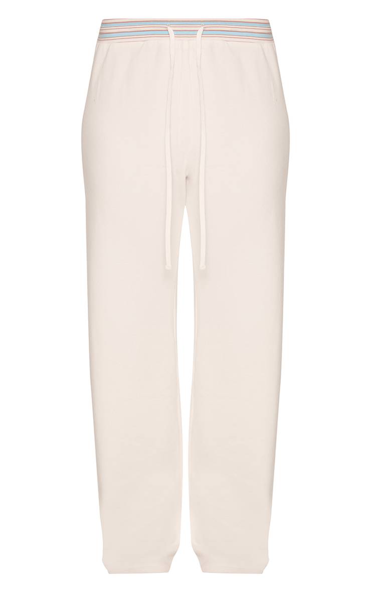 Blanc Jogging À Jambe Droite Avec Taille À Rayures Douces