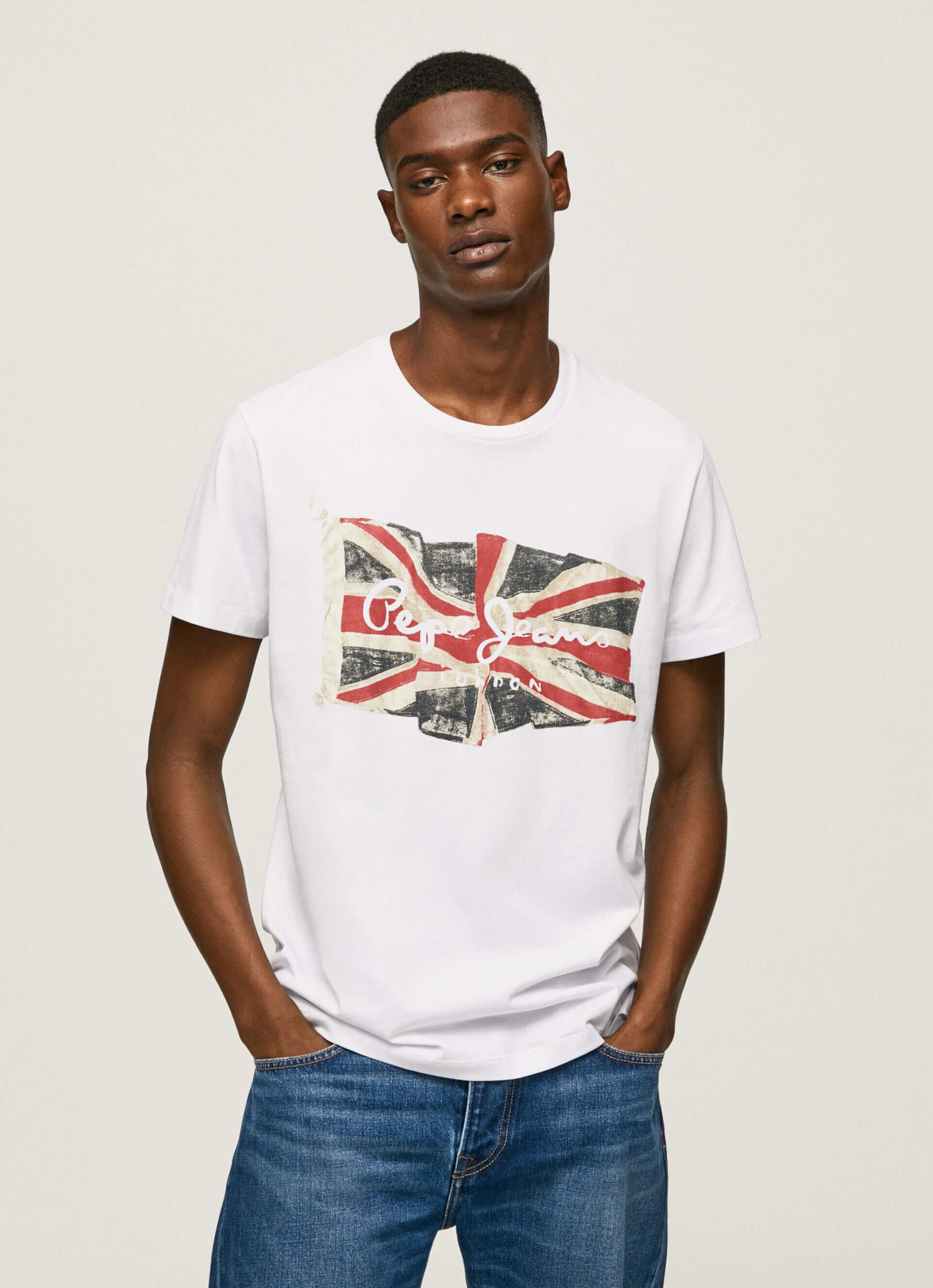 Camiseta de algodão com logotipo estampado - branca