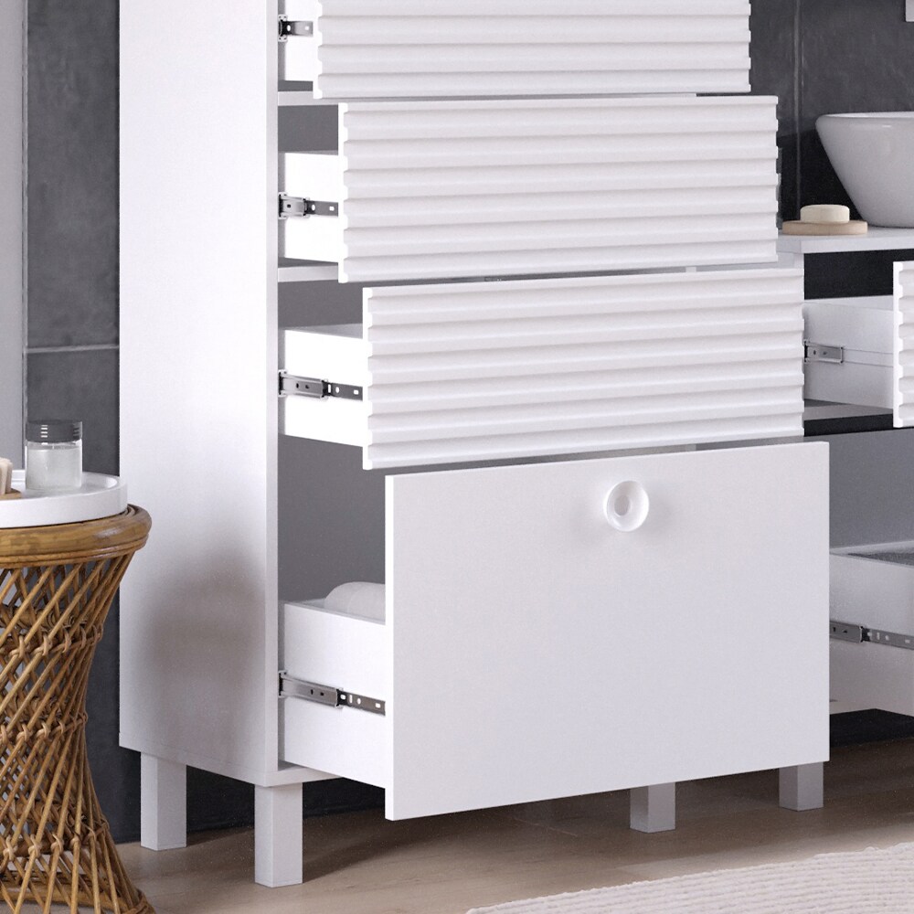 Vicco Midischrank Sola 60 x 113 cm, Weiß matt, mit Regal, modern, Badezimmer