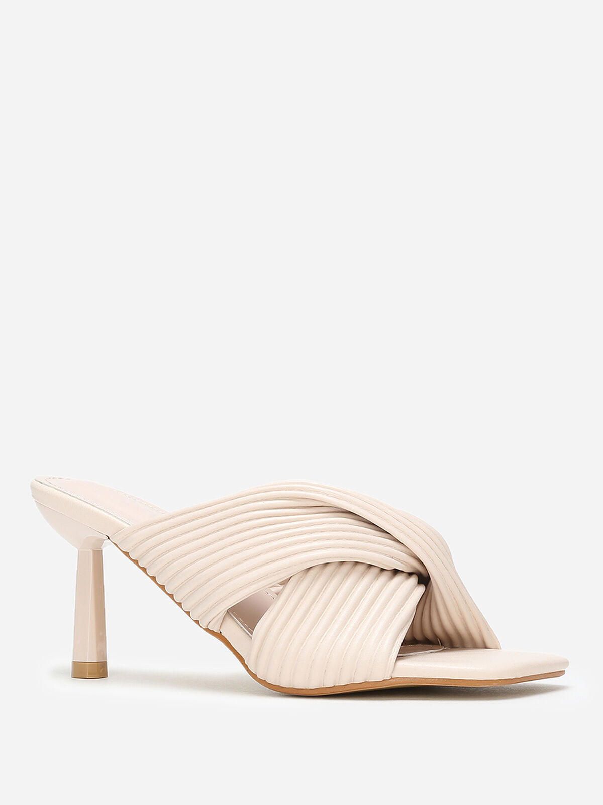 Mules à brides croisées et matelassées- Beige