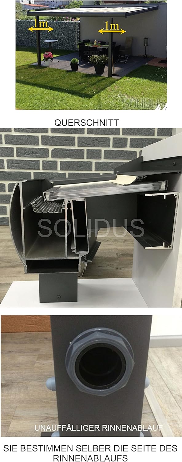 solidPREMIUM 406x200 cm BxT ALU Terrassenüberdachung ANTHRAZIT + 16mm 3-Fach Stegplatten + Zubehör - ÜBERDACHUNG TERRASSENDACH Aluminium VORDACH CARPORT TERRASSE WINTERGARTEN GARTENLAUBE PAVILLON