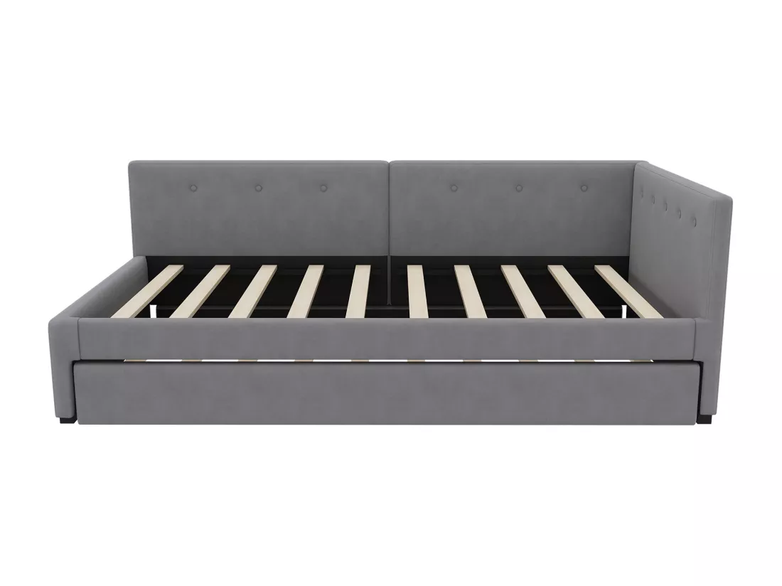 Lit banquette rembourré en velours 90x200cm + un lit gigogne 90x190cm - Gris